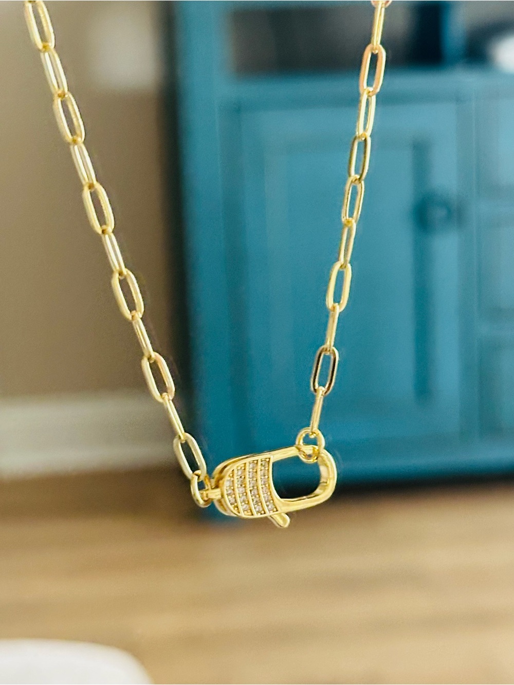 Micro-Pavé Carabiner Clasp Necklace